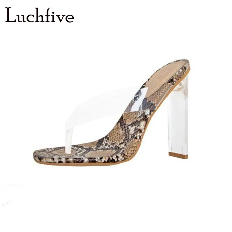 

Fashion Flip Flops Snake Pattern Clear Women Slippers Transparent High Heels Leisure Outwear Summer Beige Silver Shoes Woman