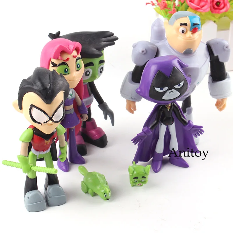 

7pcs/set Teen Titans Go Robin Beast Boy Cyborg Starfire Raven Silkie PVC Actions Figure Kids Girl Boy Christmas Gift Toys