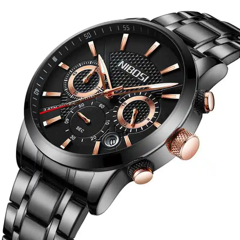 

NIBOSI Men's Quartz Watch Chronograph Waterproof Date Display Analog Sport Wristwatch Relogio Masculino