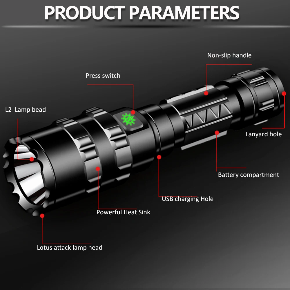 50000Lums светодиодный тактический фонарь Скаут свет L2 ультра яркий для юсб перезаряжаемый водонепроницаемый фонарь охотничий свет 5 режимов на 1*18650