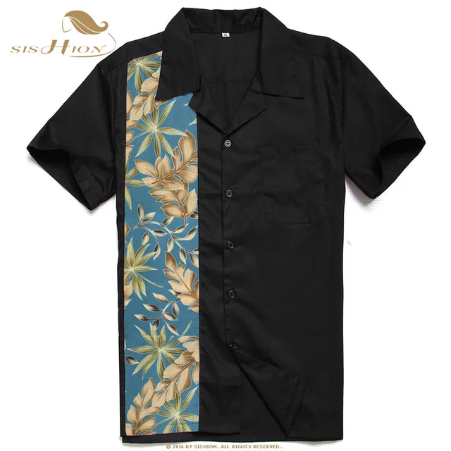 Special Offers SISHION Vintage Hawaiian Banana Leaf Men bowling Shirt ST110 Short Sleeve Black Cotton Beach tropical Retro Shirt camisa social