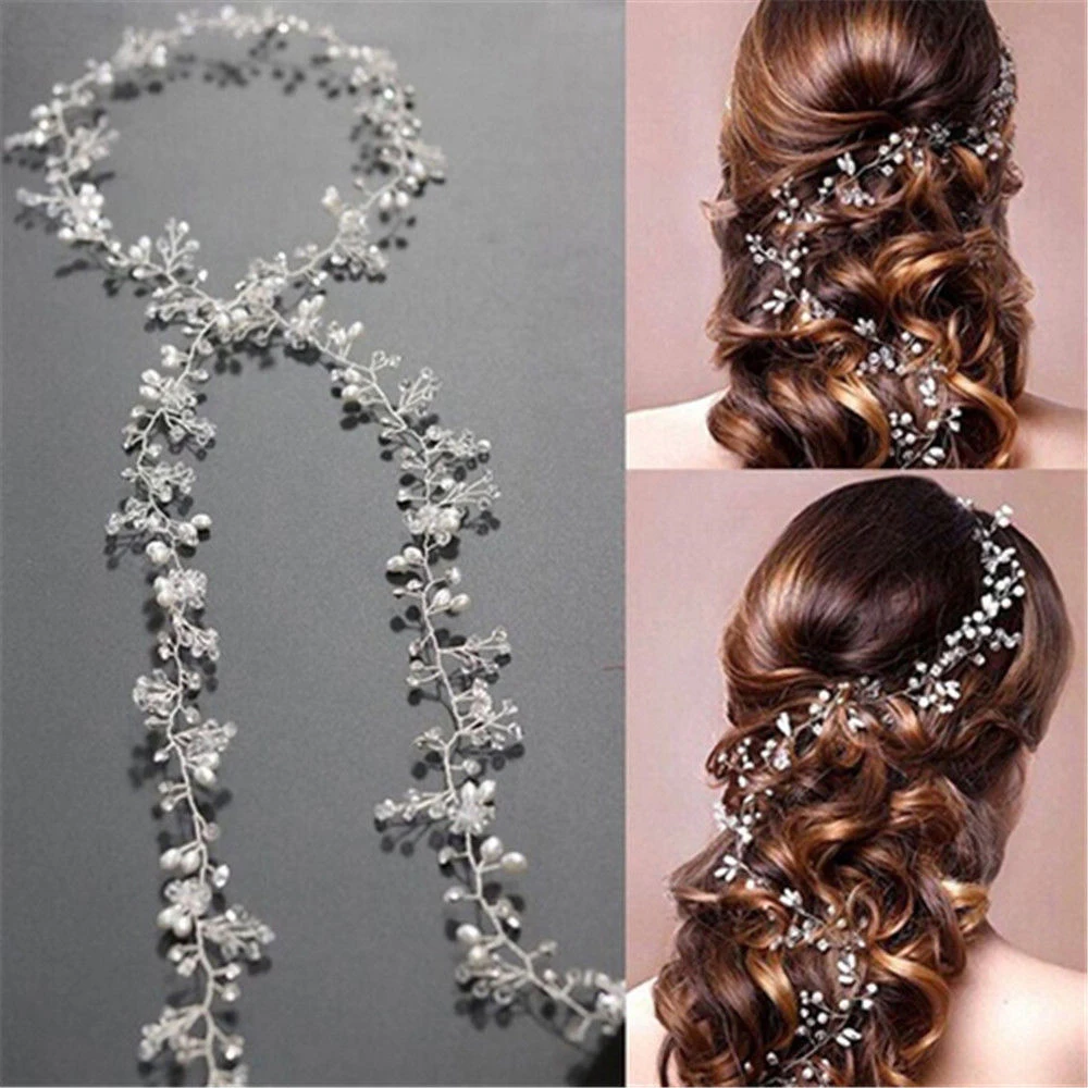 

2019 Bridal Wedding Crystal bride hair accessories Pearl Flower headband Handmade hairband Beads Decoration Hair Comb For Women