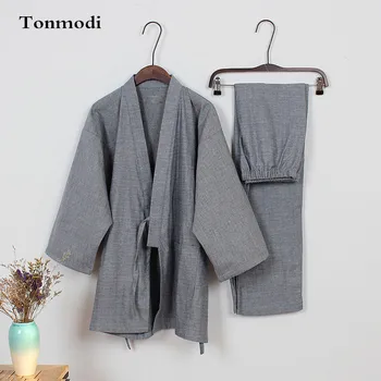 

Male kimono cotton sleepwear double layer gauze pyjamas Men lounge pajama set khan steam clothing bathoses