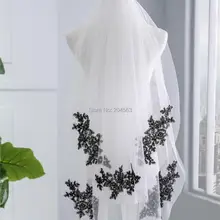 Кружевная свадебная вуаль с черной аппликацией вуаль из тюля для невесты без гребня HL2019