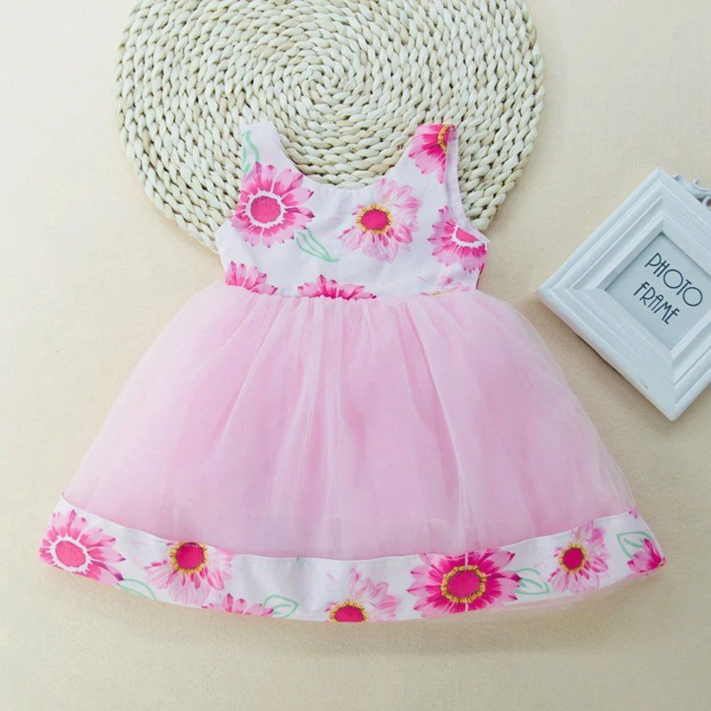 

Fashion Baby Girl Flowers Printed Bowknot Sleeveless Veil Dress Party Outfits