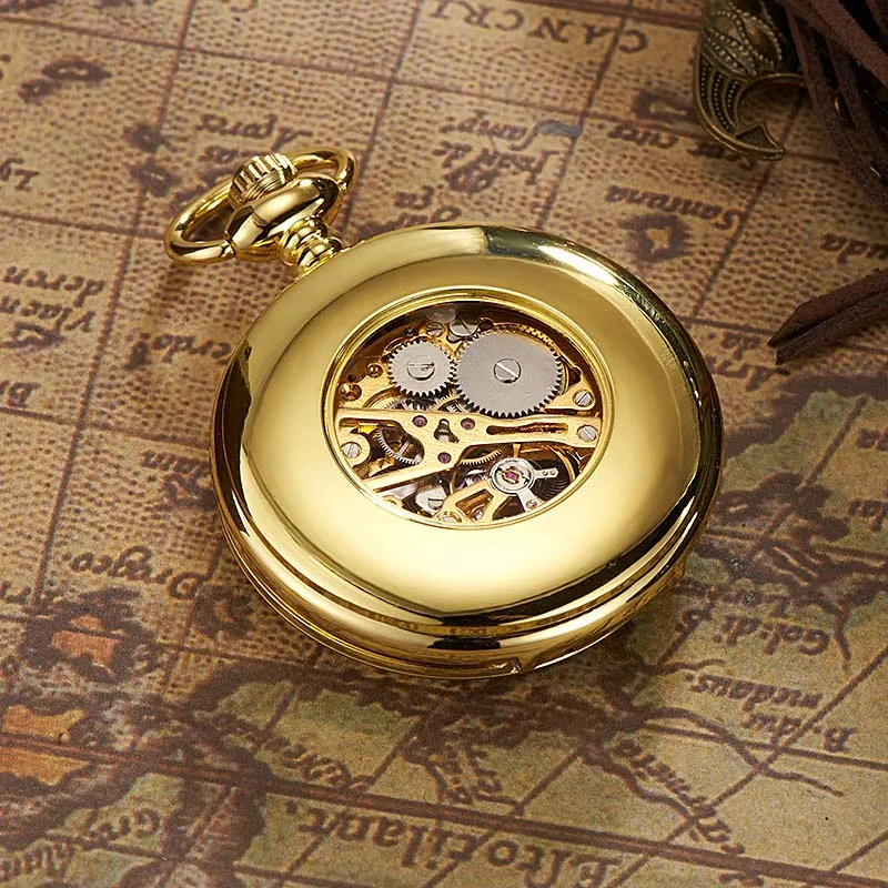 2019 OUYAWEI Gold Pocket Watches Mechanical Stainless Steel Men Vintage Pendant Watch Necklace Chain Antique Fob Relogio bolso