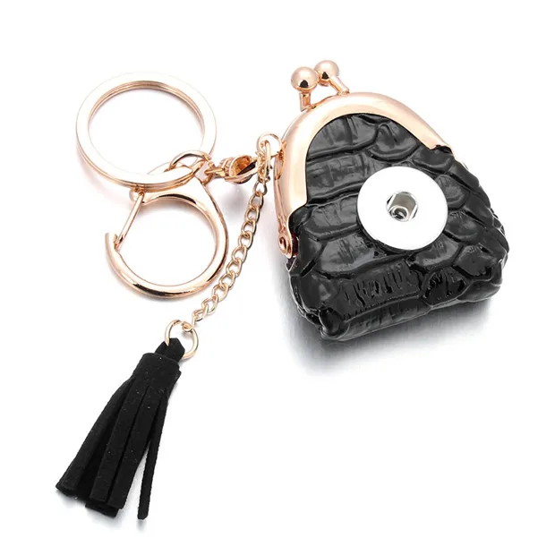 Черная сумка с кисточкой 18 мм металлическая кнопка брелок для ключей персонализированные женские DIY Ювелирные изделия День Святого Валентина оснастка ювелирные изделия
