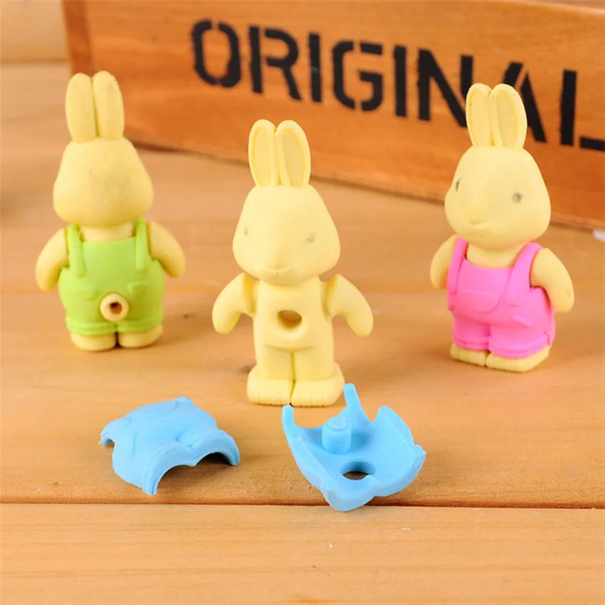 3D Kawaii 턱받이 바지 옷을 입은 토끼 지우개 고무 연필 지우개 무독성 학생 문구 학교 보상 사무용품 new