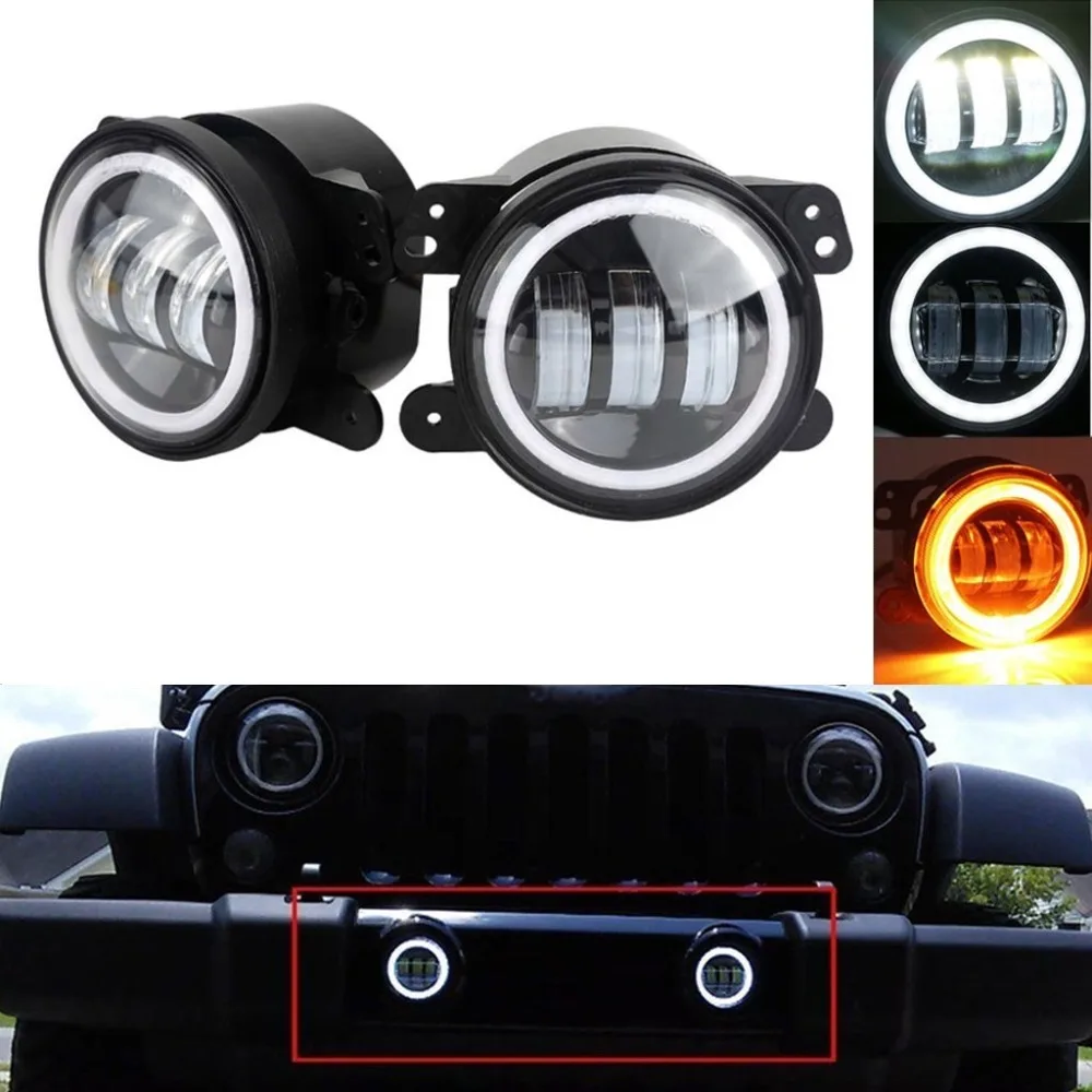 4 Inch Round Led Fog Light Headlight 30W Projector lens With White Amber Halo DRL Lamp For Offroad Jeep Wrangler Jk Daymaker (13)