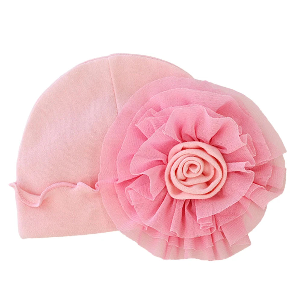 Pink Детские хлопковые шапочки для малышей, Детские шапочки с милым большим цветком, мягкие шапочки для девочек, для принцессы, для новорожденных, для фотосессии - Цвет: Pink