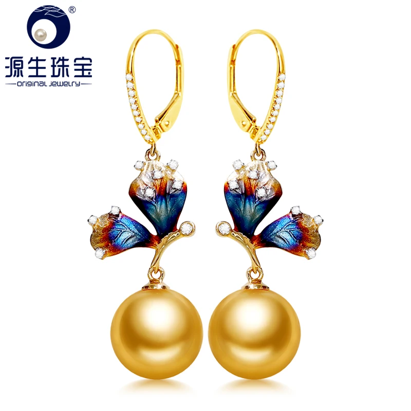 

YS 10-11 mm Natural Seawater South Sea Pearl Earring 14K Real Gold Graceful Earring