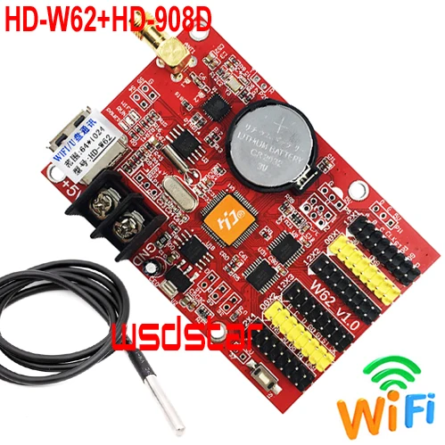 HD-W62+ HD-908D Температура Сенсор 2* HUB08 4* HUB12 1024*64 USB+ WI-FI один и двойной Цвет P3.75 P4.75 светодиодный системы управления HD W62