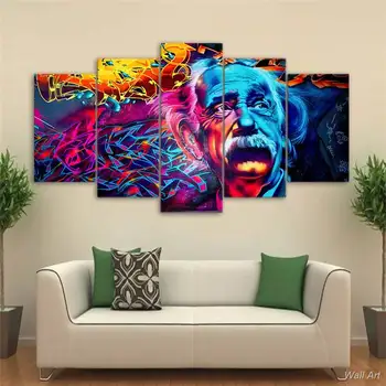 

Hd Printed 5 Piece Canvas Art Abstract Einstein Painting Psychedelic Color Wall Pictures For Living Room Free Shipping -92830-YP