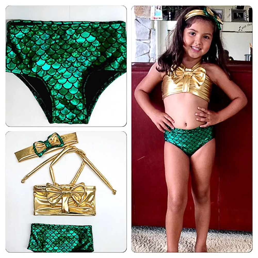 Girls Little Mermaid Bikini Suit Swimmable Swimming Costume Swimsuit Swimwear UK 