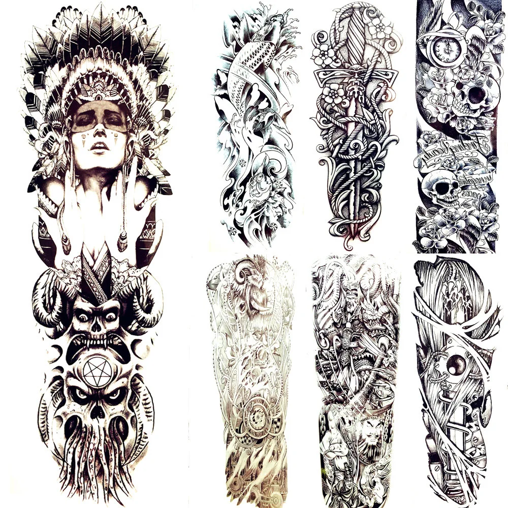 154 23 De Réductiontribal Indiens Totem Temporaire Tatouage Dieu Original Noir Mal Hommes Plein Bras Tatouage Autocollant Femmes Flash Jambes