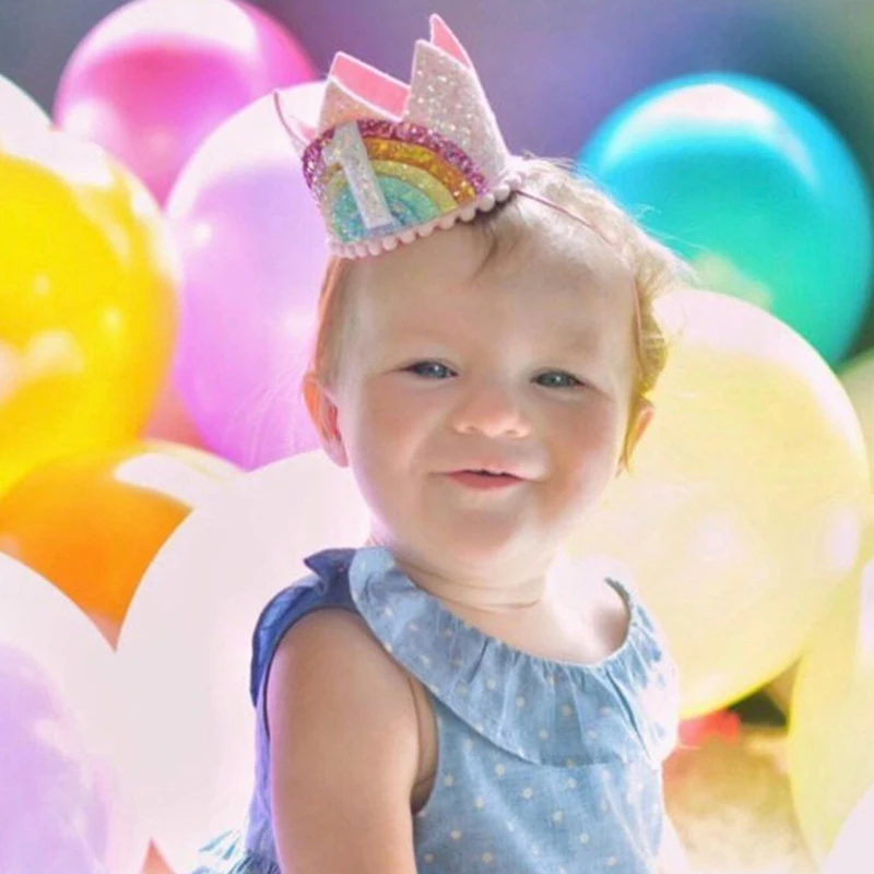 Chicinlife, 1 шт., для детей 1-8 лет, радужная повязка на голову для дня рождения и вечеринки, аксессуары для волос для маленьких мальчиков и девочек, головной убор для первого дня рождения