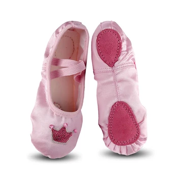 

Girls Flat Dance Shoes Kids Satin Soft Sole Ballet Shoes Children's Shining Shoes Rhinestones Crown Ballet Slippers Girls Shoes