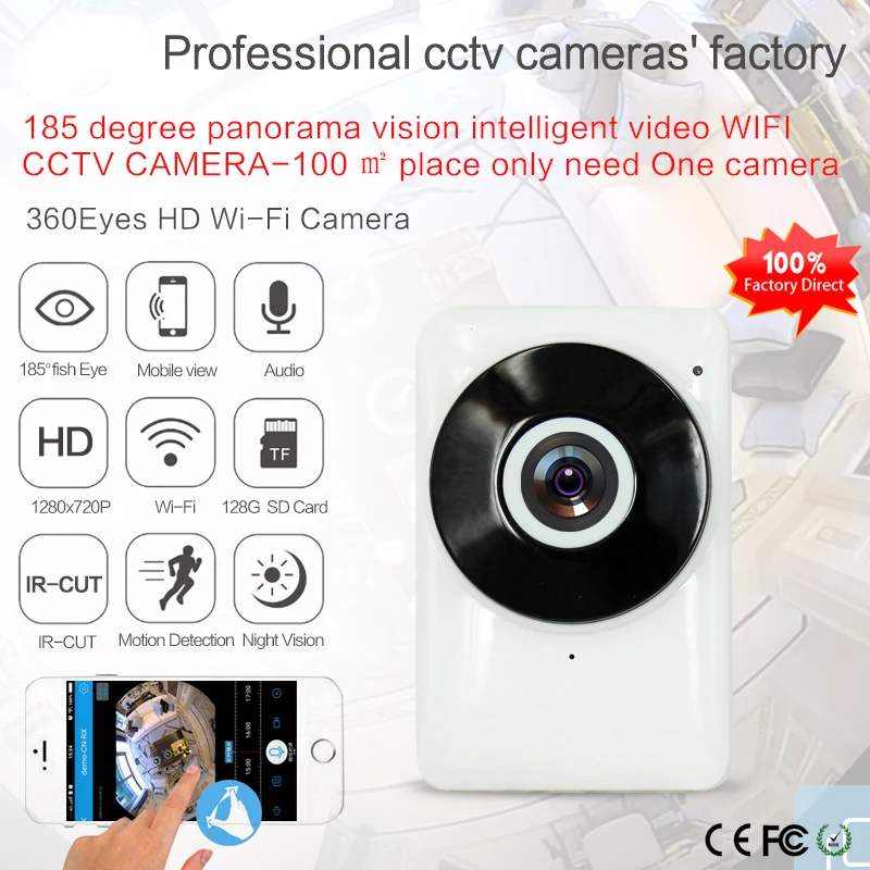 Wifi IP Camera Panoramic 180 Degree View Night Vision Mini Wireless ...