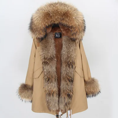 faux fur liner 33 MaoMaoKong/пальто из натурального меха для женщин; парка из меха енота с подкладкой; пальто из меха енота; Большие меховые парки для женщин; зимние куртки - Цвет: faux fur liner 33