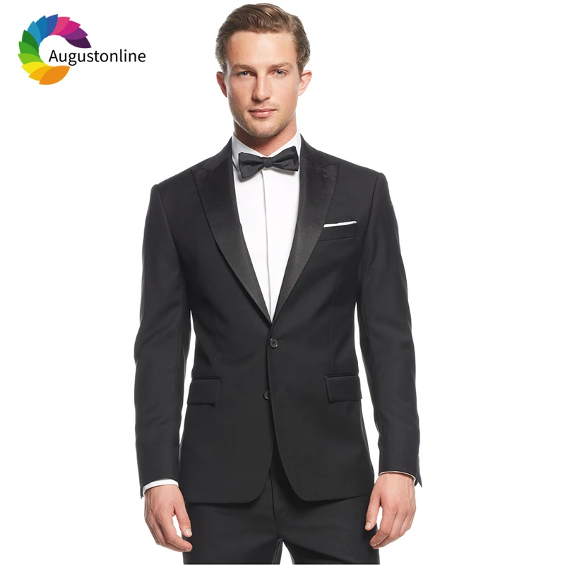 2019 Slim Fit Black Men Suits For Wedding Peaked Lapel Costume Groom Prom Casual Tuxedo Best Man Blazer Traje Hombre Jacket+Pant