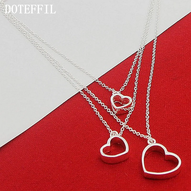 DOTEFFIL 925 Sterling Silver Three Hearts Pendant Necklace For Women Wedding Engagement Party Jewelry