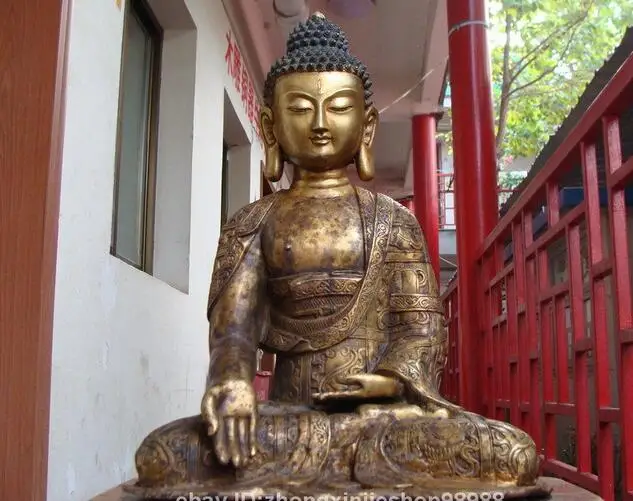 

16 Tibet Buddhist Old Bronze Copper eight treasures Sakyamuni buddha Statu