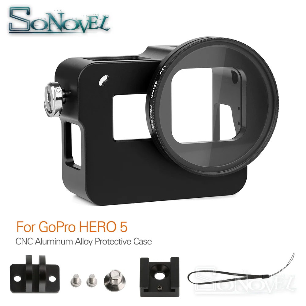 SHOOT CNC Aluminum Alloy Skeleton Rugged Cage Protective Frame Case for GoPro Hero 5 Black with 52mm UV Lens Camera Accessory |