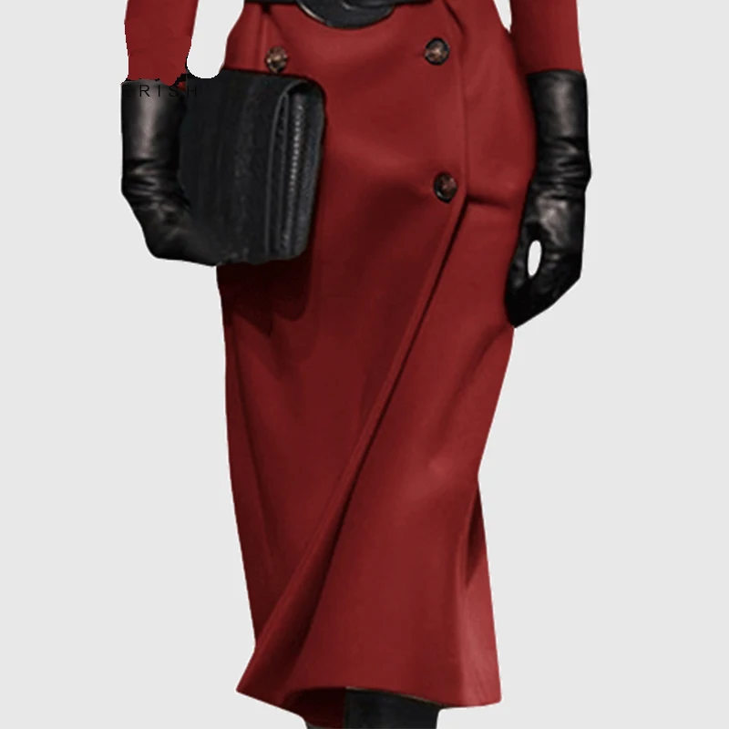 Bourgogne cou 2018 À Manches Ceinture D'hiver Longues V De Manteau Gaine Nouveau Avec Laine Mode camel Femmes wwxSrZFq8