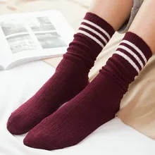 Модные высокие носки для девочек, свободные однотонные вязаные длинные хлопковые носки с двойными спицами, Женские винтажные носки, Calcetines Mujer 85Z