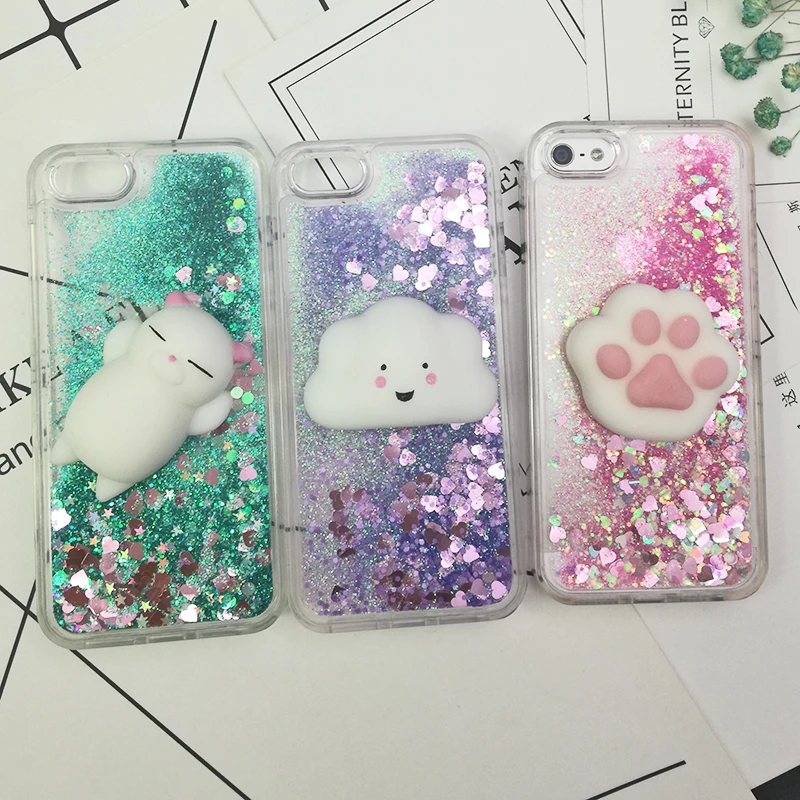 3D Cartoon Squishy Cat Quicksand Case For iPhone 5 s SE Case For iPhone 6 6s 7 8 Plus X Case Glitter Liquid Back Cover Case (11)