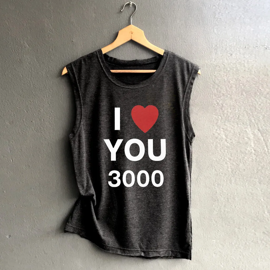 

JAYCOSIN 2019 New Summer Women T-shirt Sexy Harajuku Letters Love You 3000 Couple Print Sleeveless Tunic Beach Loose Tops 90583