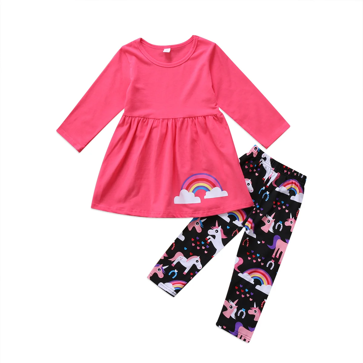 Kids Baby Girls Unicorn Outfits Set Rainbow Pink T shirt Blouse Tops
