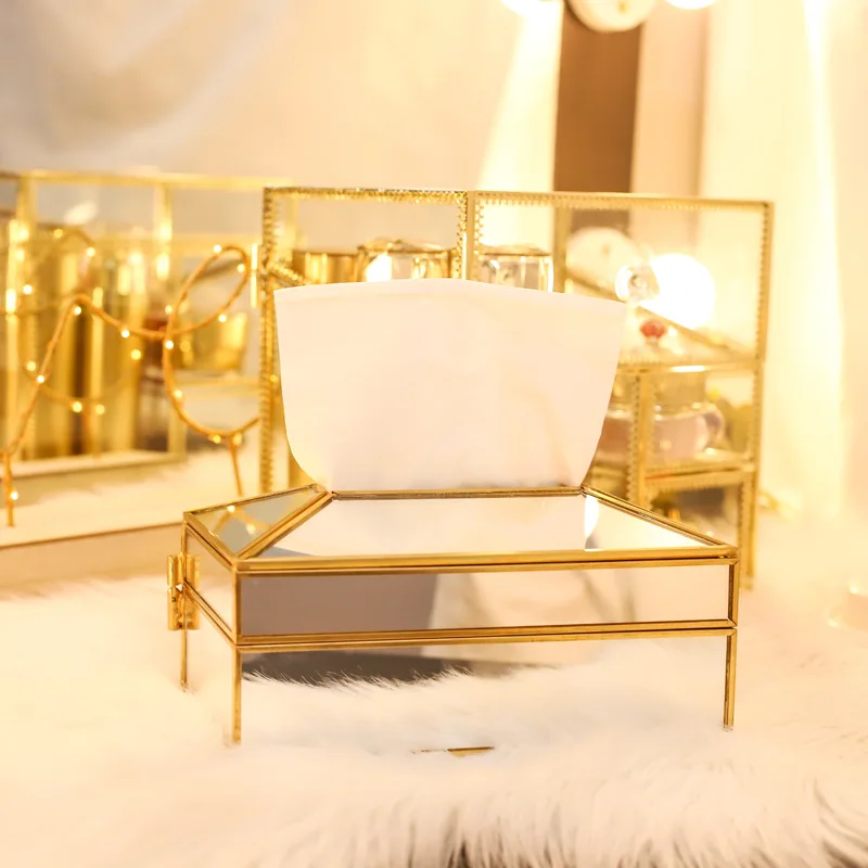Золотая зеркальная коробка для салфеток Европейский Элегантный стиль держатель для салфеток металлическая настольная косметика для хранения ювелирных изделий инструменты для украшения дома