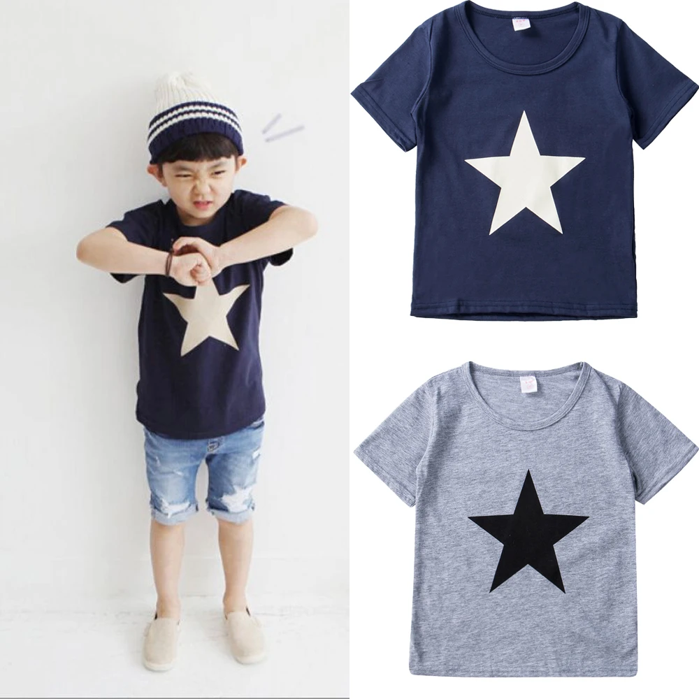 Футболка с короткими рукавами и принтом звезды; Топ для маленьких мальчиков; летние футболки