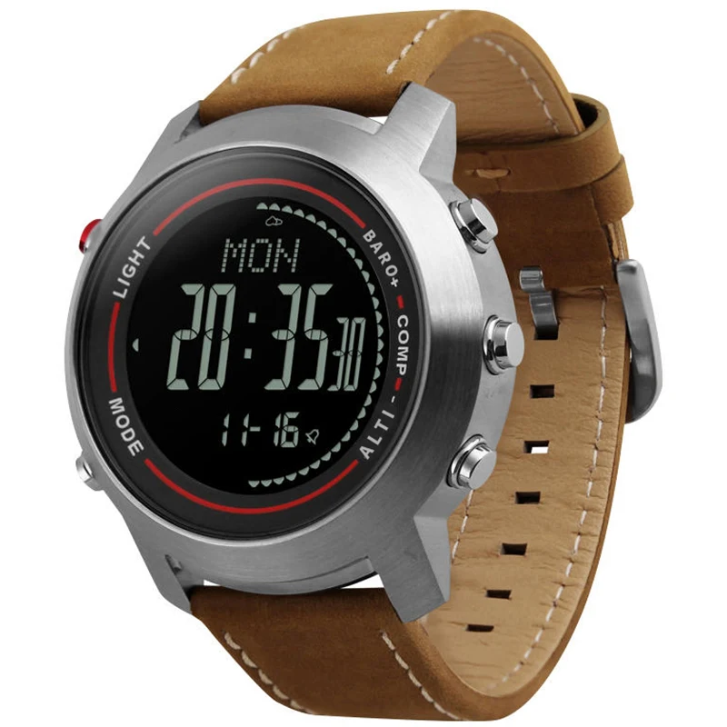 

Fashion Sports Watch Leather Band Stainless Steel Dial Mountaineer Altimeter Barometer Thermometer Clock Relogio Masculino