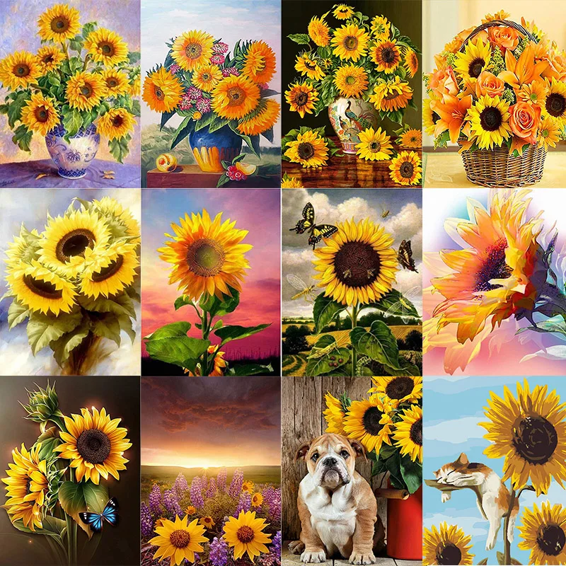 

5D DIY Diamond Painting Sunflower Vase Cross Stitch Full Drill Round Diamond Embroidery Diamond Mosaic Pictures Home Decor