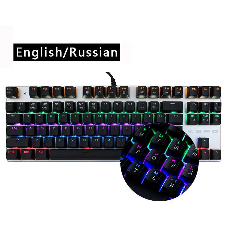 

Me too Genuine Gaming Mechanical Keyboard 87/104 keys Blue/Black Switch LED Backlit Metal Keyboard Russian/English for PC Gamer