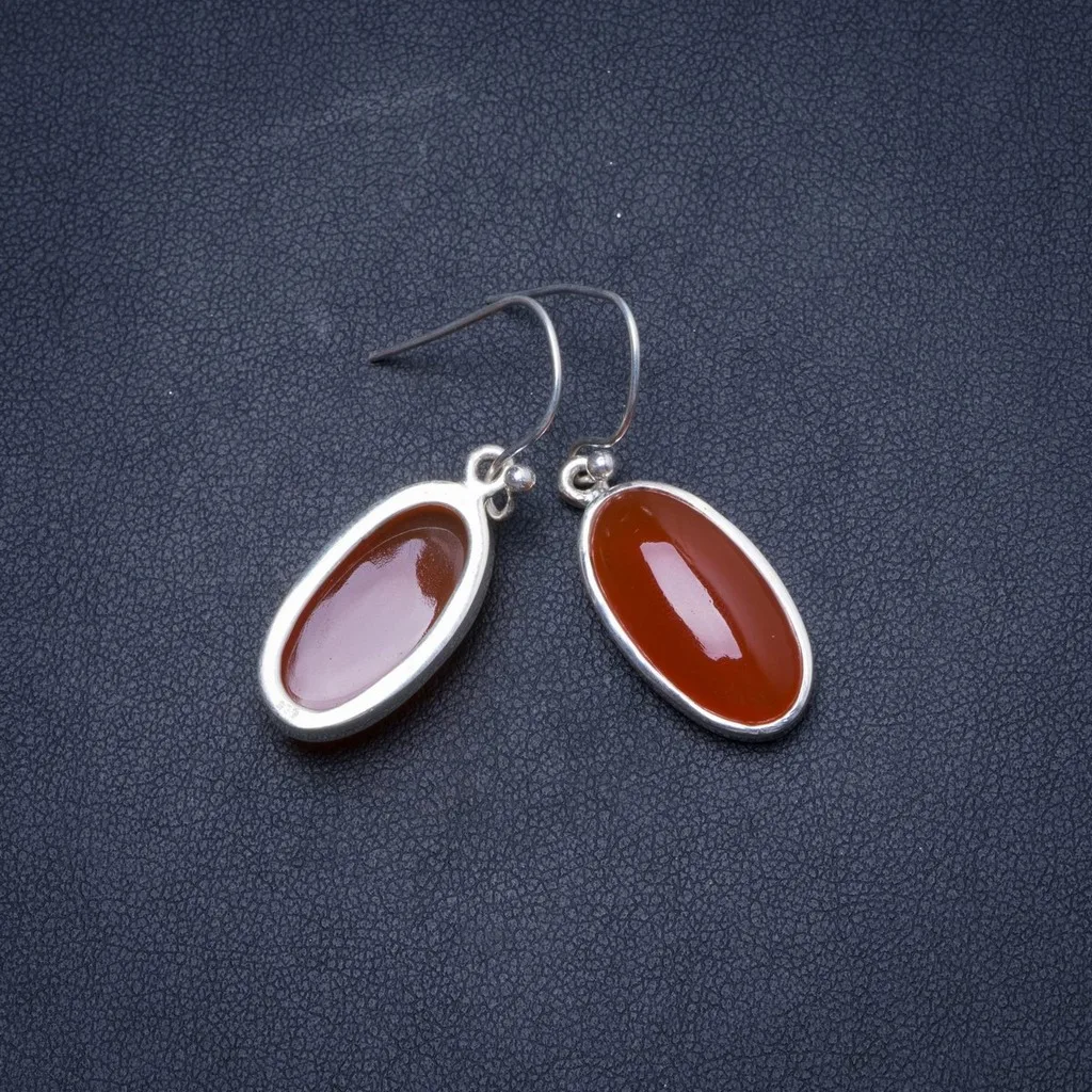 

Natural Carnelian Handmade Unique 925 Sterling Silver Earrings 1.5" X5060