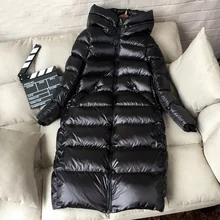 Зимняя длинная пуховая парка, 90% белый утиный пух, Женская Толстая теплая Длинная зимняя куртка, Женское зимнее пальто с капюшоном, женский зимний пуховик