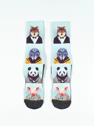 Мужские Забавные милые животные печати носки для скейтеров США Размер 9-12, евро размер 42-45 (37% хлопок)