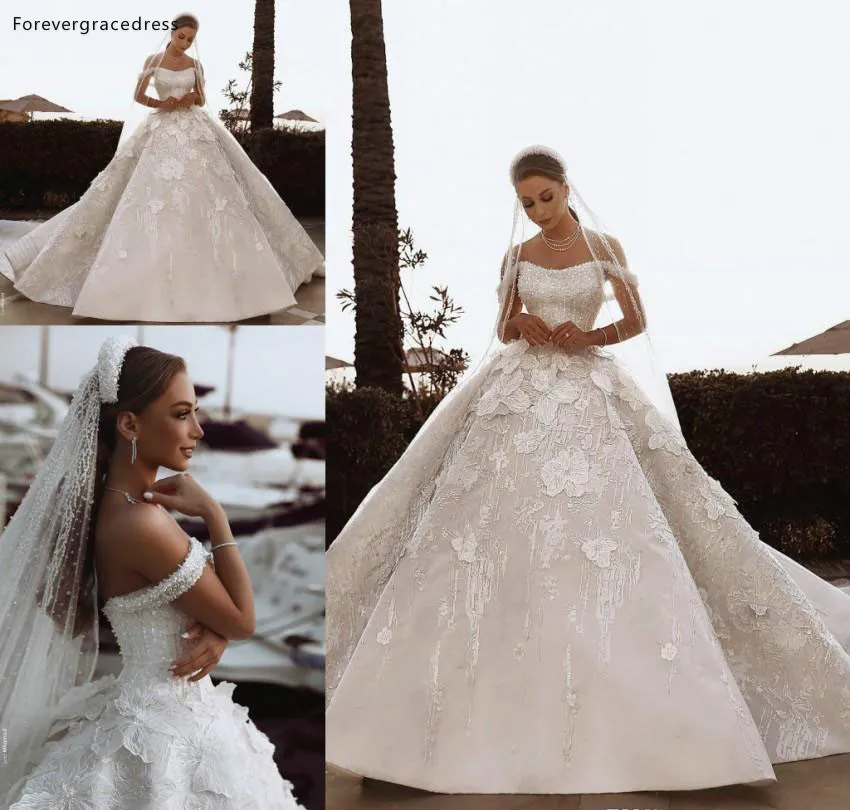 

2019 Luxurious Princess Wedding Dress African Arabic Dubai Off Shoulder Appliques Church Formal Bride Bridal Gown Plus Size