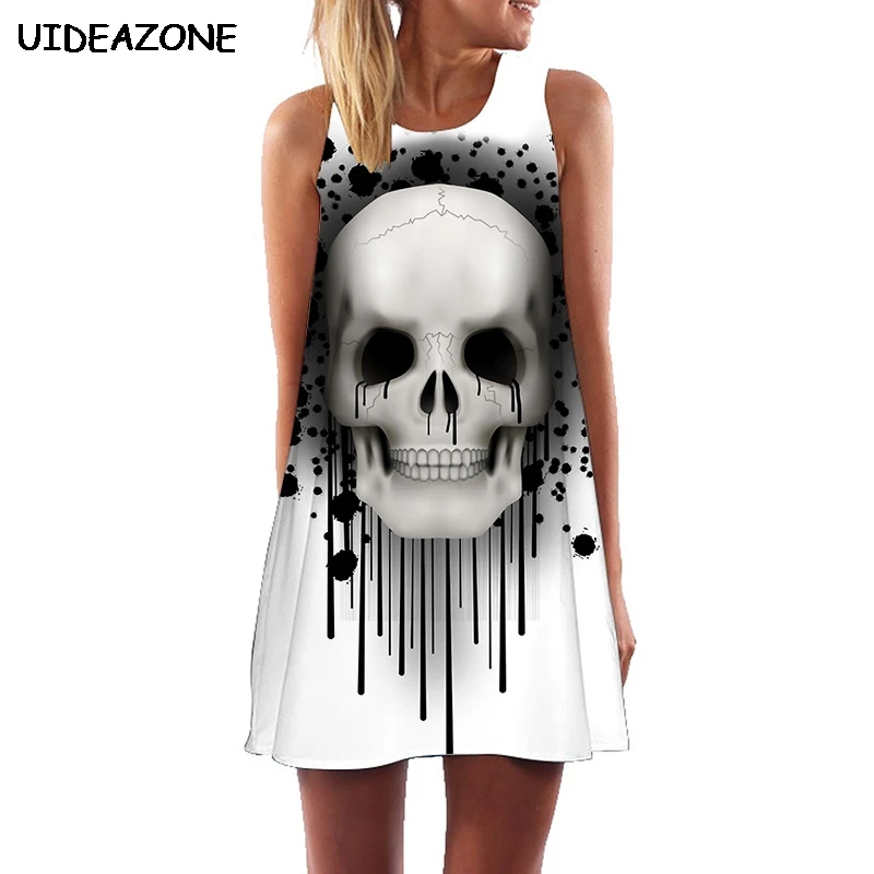 Женское платье без рукавов с черепом летнее пляжное Vestidos De Festa Повседневное Robe Femme