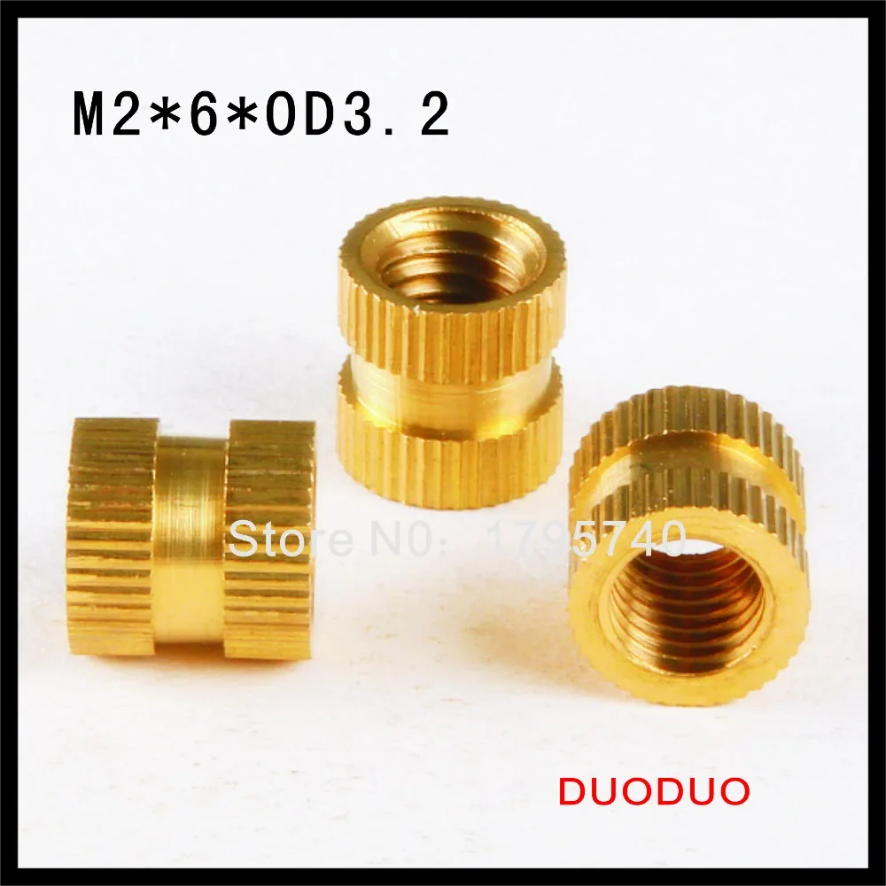 1000pcs M2 x 6mm x OD 3.2mm Injection Molding Brass Knurled Thread