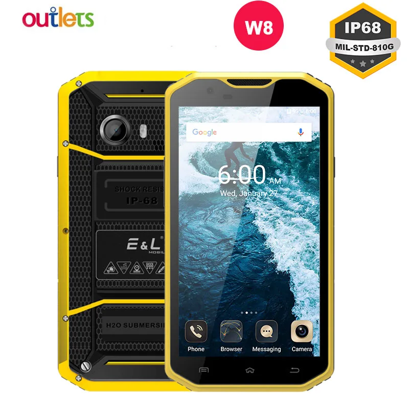 

E&L W8 Rugged Smartphone 5.5 Inch HD IPS 4G Touch Mobile Phone MTK6753 Octa Core Phones Dual Sim 3000mAh Waterproof China Phone