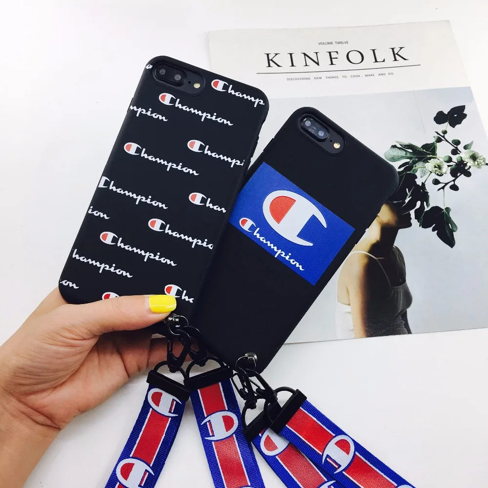 Fashion Brand Plastic Case For iphone 6 6s 6plus 6splus 7 7plus Soft Silicon TPU Luxury Phone Cover For iphone X With Lanyard