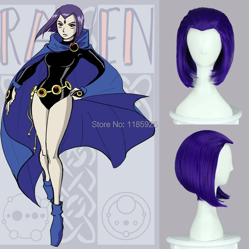New Teen Titans Raven Cos Wig 35cm Purple Violet Straight ...