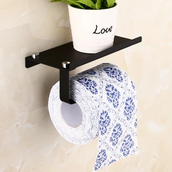 

Stainless Steel Wall Mount Toilet Paper Holder with Phone Shelf Bathroom Roll Paper Holder Mobile Phone Rack