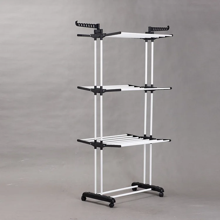 170cm Movable Laundry Rack Wing Type Clothes hanger Floor-standing drying rack - Цвет: Черный