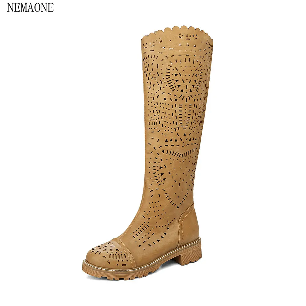 round toe knee high heel boots