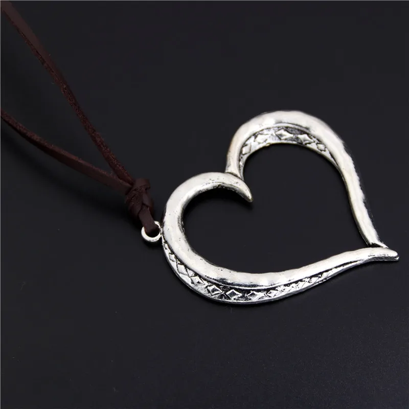 1 шт полые, в форме сердца лист амулеты ожерелье для йоги резной кулон с кожаными ювелирными изделиями для женщин - Окраска металла: heart